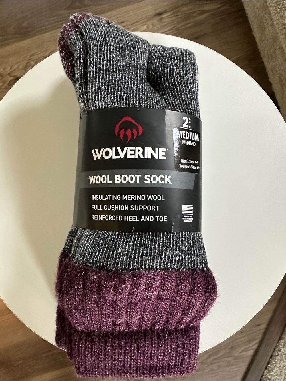 Wolverine Gray and Maroon Wool Boot Socks